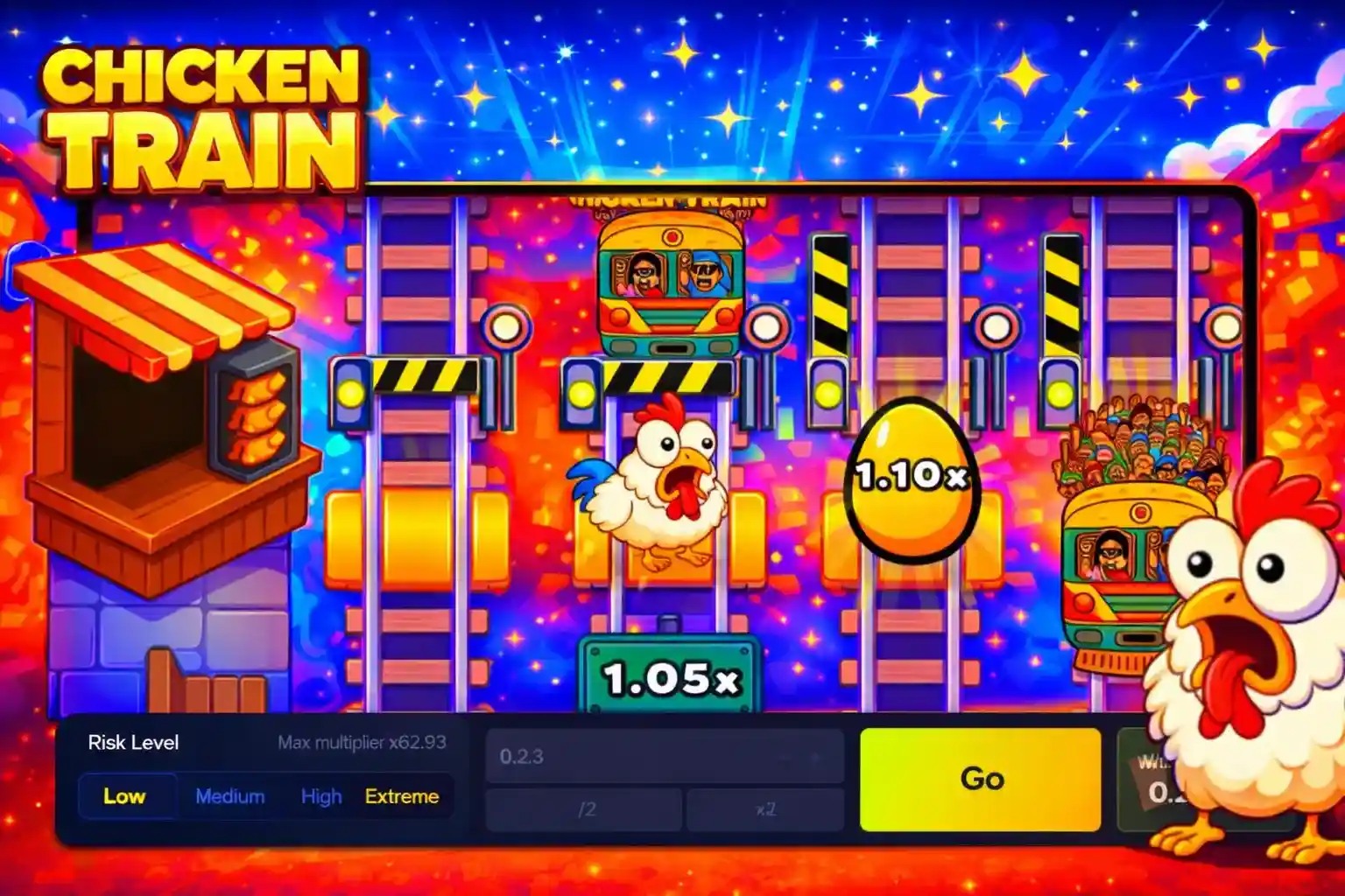 In game interface with tracks multipliers and chicken character